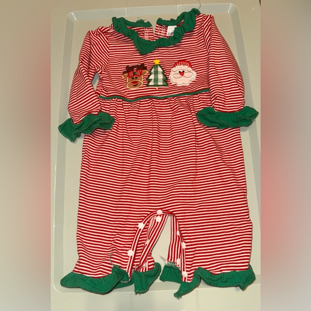 Christmas Striped Ruffled Onesie
